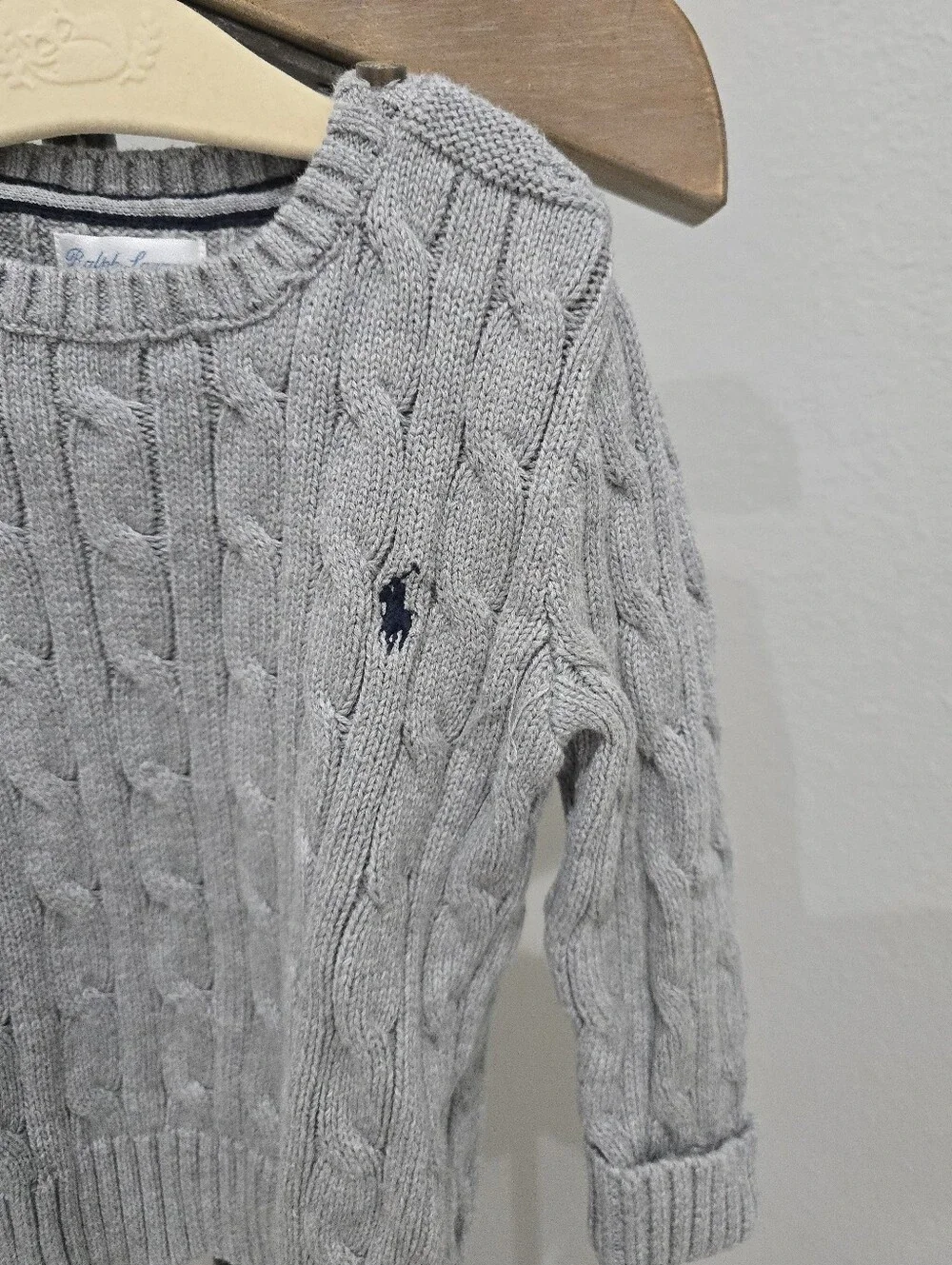 Ralph Lauren Light Gray Cable Knit Crewneck Sweater 24 Months